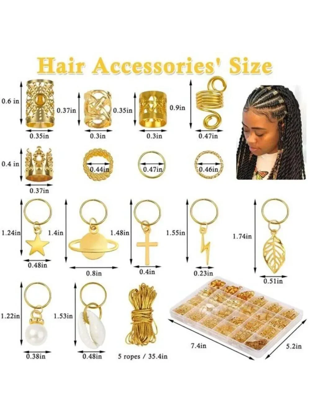 Hair jewelry for braids dreadlocks gold cuffs rings clips loc accessories set wo